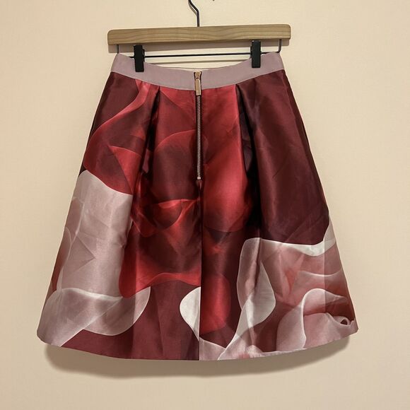 Ted Baker Nell Porcelain Rose Full A-Line Skirt Maroon Pink Women's Size Small - Picture 5 of 11